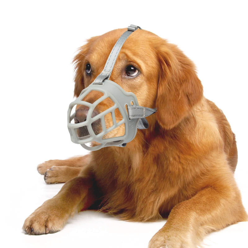 Lepark Dog Muzzle, Soft Silicone Basket Muzzle for Dogs, Breathable Mouth Cover and Adjustable Straps, Anti-Biting, Barking and Chewing. 2 Grey - PawsPlanet Australia