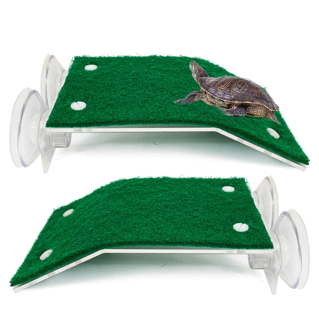 Hamiledyi Turtle Basking Platform Tortoise Climbing Ladder Aquarium Fish Tank Reptile Ramp Resting TerraceArtificial Plastic Grass Pier - 2PCS - PawsPlanet Australia