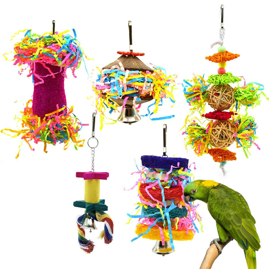 CooShou 5Pcs Small Parrot Chewing Toys Bird Shredder Toys Bird Parrot Foraging Hanging Toys for Small Birds Parakeets Parrotlets Lovebirds Cockatiels - PawsPlanet Australia