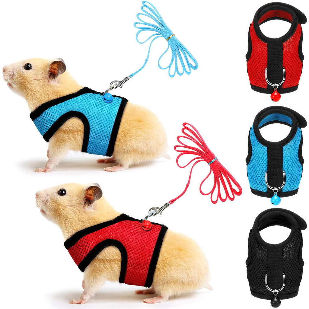 SATINIOR 3 Pieces Guinea Pig Harness and Leash Soft Mesh Small Pet Harness with Safe Bell, No Pulling Comfort Padded Vest for Guinea Pigs, Bunny, Ferret, Rats, Iguana, Hamster (Blue, Black, Red) - PawsPlanet Australia