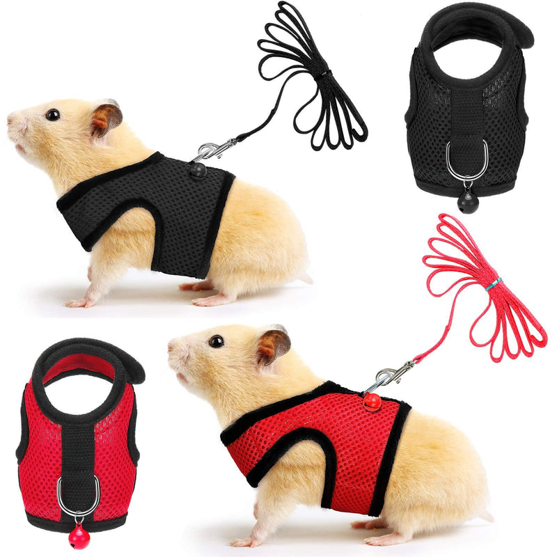 SATINIOR 2 Pieces Guinea Pig Harness and Leash Ferret Rats Hamster Soft Mesh Harness Leash Vest Set with Bell for Small Pet Rabbit Iguana Squirrel Chinchilla S Black, Red - PawsPlanet Australia