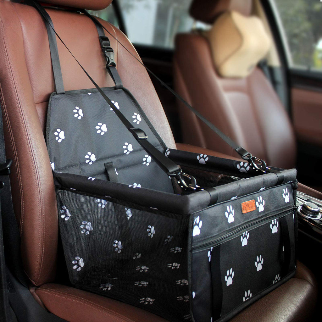 BYGD Pet Dog Booster Seat, with Upgrade Support Rod, Breathable and Foldable Pet Car Basket, Pet Dog Car Portable Seat, Suitable for Small and Medium Pets White paw print - PawsPlanet Australia