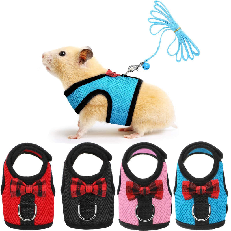 4 Pieces Guinea Pig Harness and Leash Soft Mesh Small Pet Harness with Bowknot Bell, No Pulling Comfort Padded Vest for Guinea Pigs, Ferret, Chinchilla, Bunny, Rats, Iguana, Hamster - PawsPlanet Australia