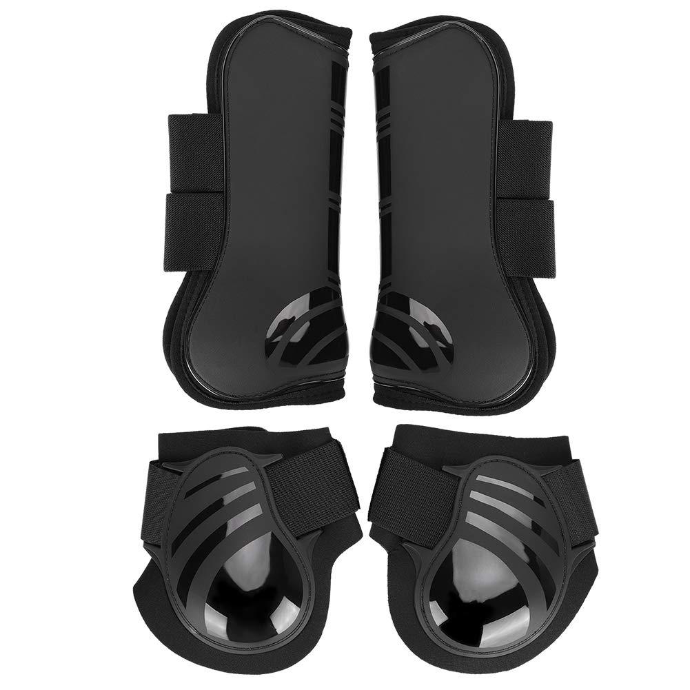 Zerodis Horse Leg Guard, 2 Pair PU Shell Horse Front Back Leg Guard Boot Wrap Protective Boots Horse Fly Protection Leg Guards Set During Jump(L-Black) L Black - PawsPlanet Australia
