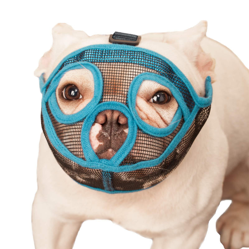 wintchuk Short Snout Dog Muzzle Mesh Bulldog Muzzle Anti-Biting Barking Chewing, Adjustable XL Lake Blue - PawsPlanet Australia