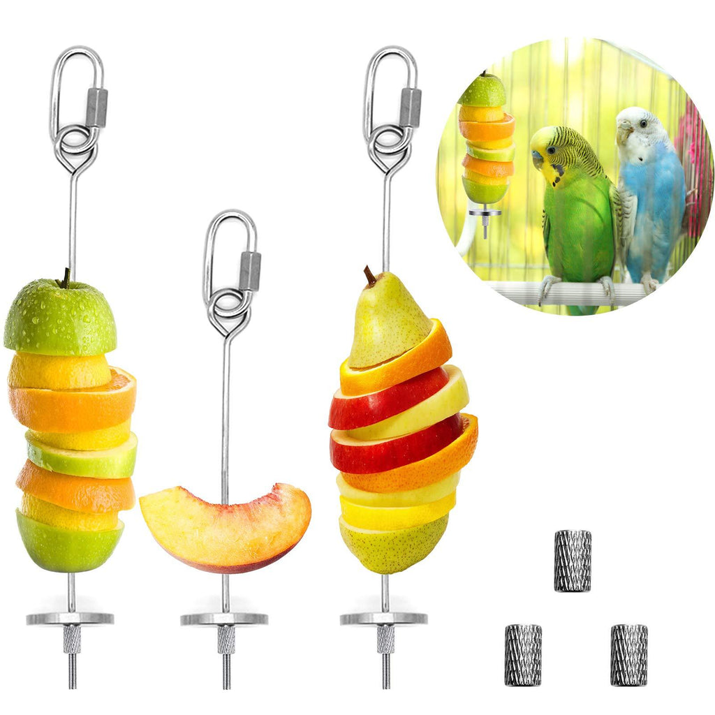 Bird Food Holder, Bird Feeder Toy, Stainless Steel Small Animal Fruit Vegetable Stick Skewer, Foraging Hanging Food Feeding Treating Tool for Parrots Cockatoo Cockatiel Cage 3Pcs - PawsPlanet Australia