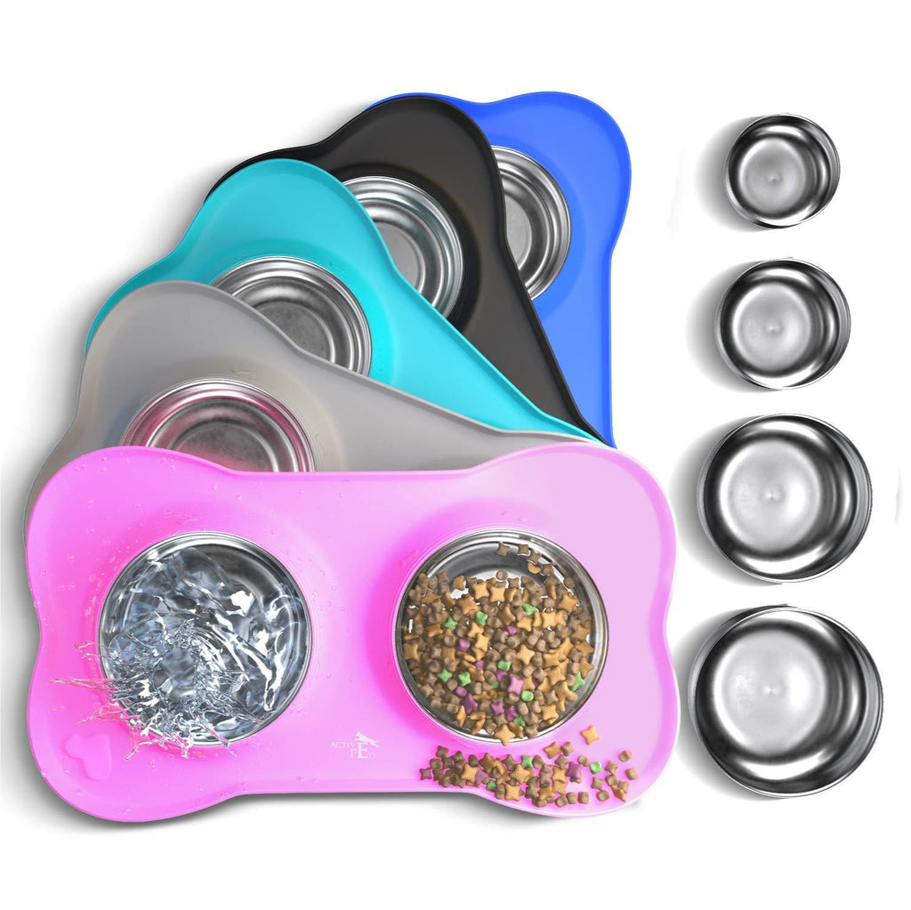Active Pets Dog Bowl Set, Stainless Steel No Spill Mess-Proof Food & Water Dog Food Bowls with Skid Resistant Silicone Mat, Dog Bowls Small Size Dog, Medium, & Large, Pet Puppy Bowls & Dog Dishes 6½ oz each Happy Pink - PawsPlanet Australia