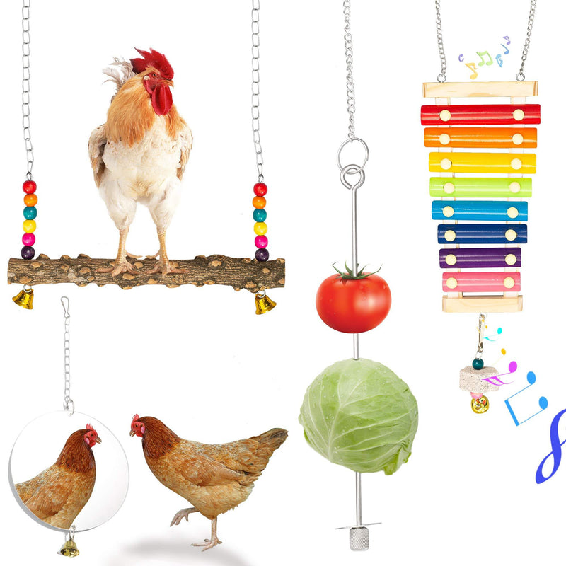 Firecos 4PCS Chicken Toys for Coop Chicken Xylophone Swing Toy Mirror Vegetable Fruits Feeder Holder for Hens Chicks - PawsPlanet Australia
