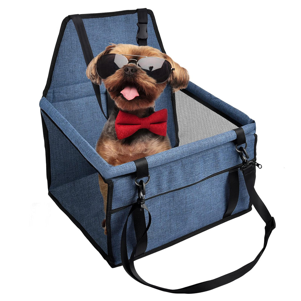 Navy Dog Car Seat Upgrade Deluxe Washable Portable Car Booster Seat Travel Carrier Cage with Clip-On Safety Leash for Small Medium Doggie Cat Pet Up to 30lbs - PawsPlanet Australia
