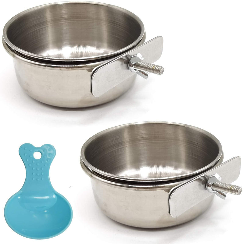 RONYOUNG 2PCS Bird Feeding Dish Cups with Spoon, Parrot Food Bowl Clamp Holder -- Stainless Steel Coop Cup, Bird Cage Water Bowl for Parakeet African Greys Conure Cockatiels Lovebird Budgie Chinchilla - PawsPlanet Australia