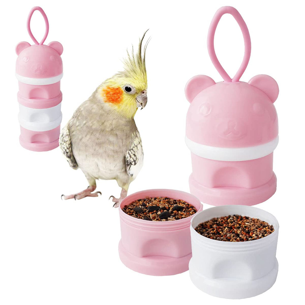 Portable Bird Feeder Cups Bird Food Water Treat Box Parrot Food Storage Container,Pet Travel Feeder(Pink) - PawsPlanet Australia