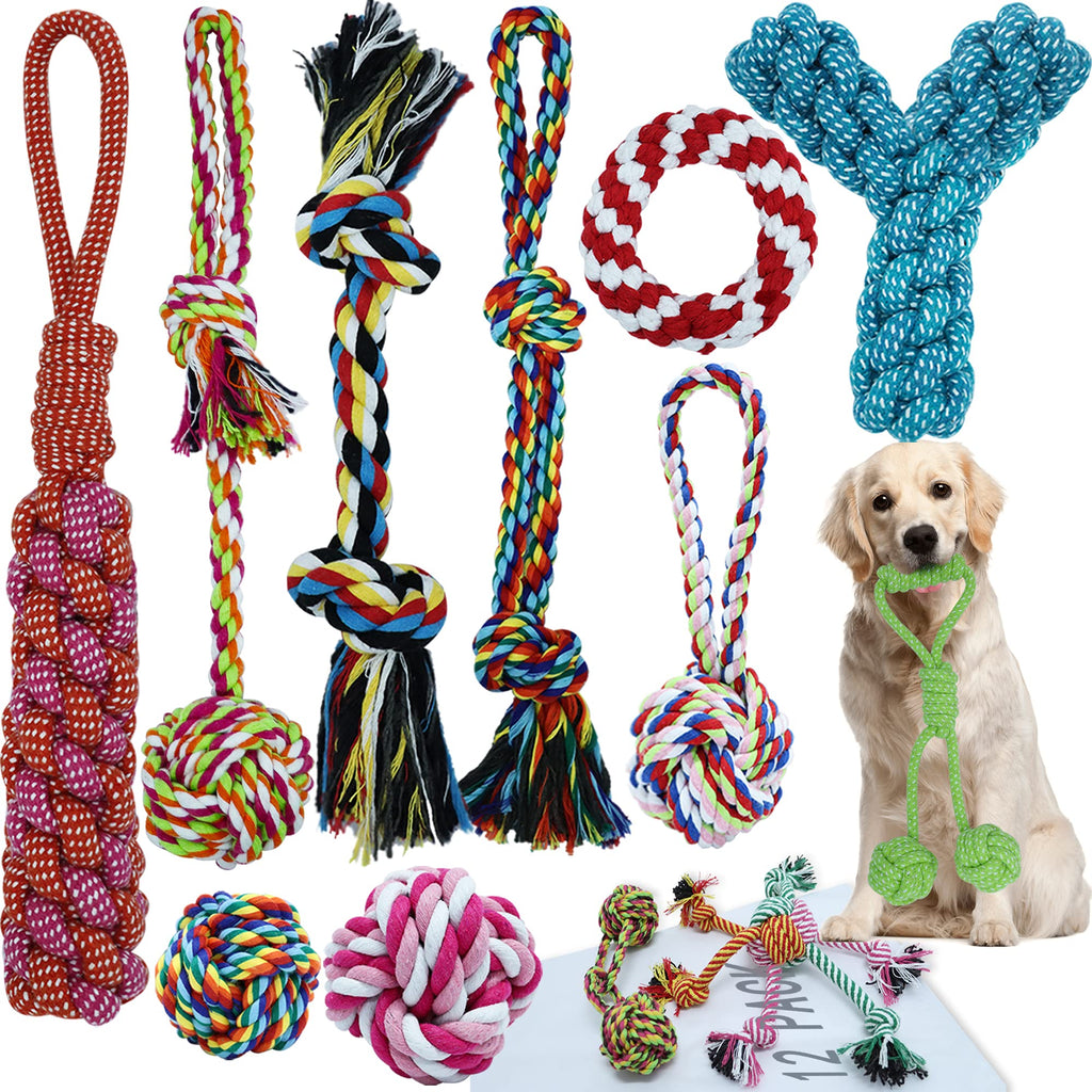 12 Pack Large Tough Dog Chew Toys for Aggressive Chewers Large Breed, Big Durable Dog Toys for Small Medium Large Dogs, Variety Dog Toy Pack of Sturdy Dog Ropes Pet Toys -Dog Teething Toys for Puppies - PawsPlanet Australia