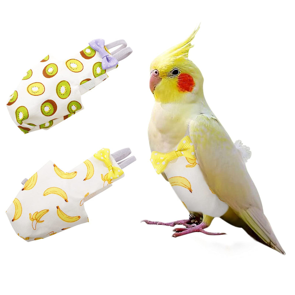 KAMA BRIDAL Bird Diaper Parrot Washable Diapers, Parrot Flight Suit, Parakeet Diaper Reusable Nappies for Parakeet Cockatiel Mini Macaw Budgie Canary 2 Pcs Medium Yellow & Green - PawsPlanet Australia