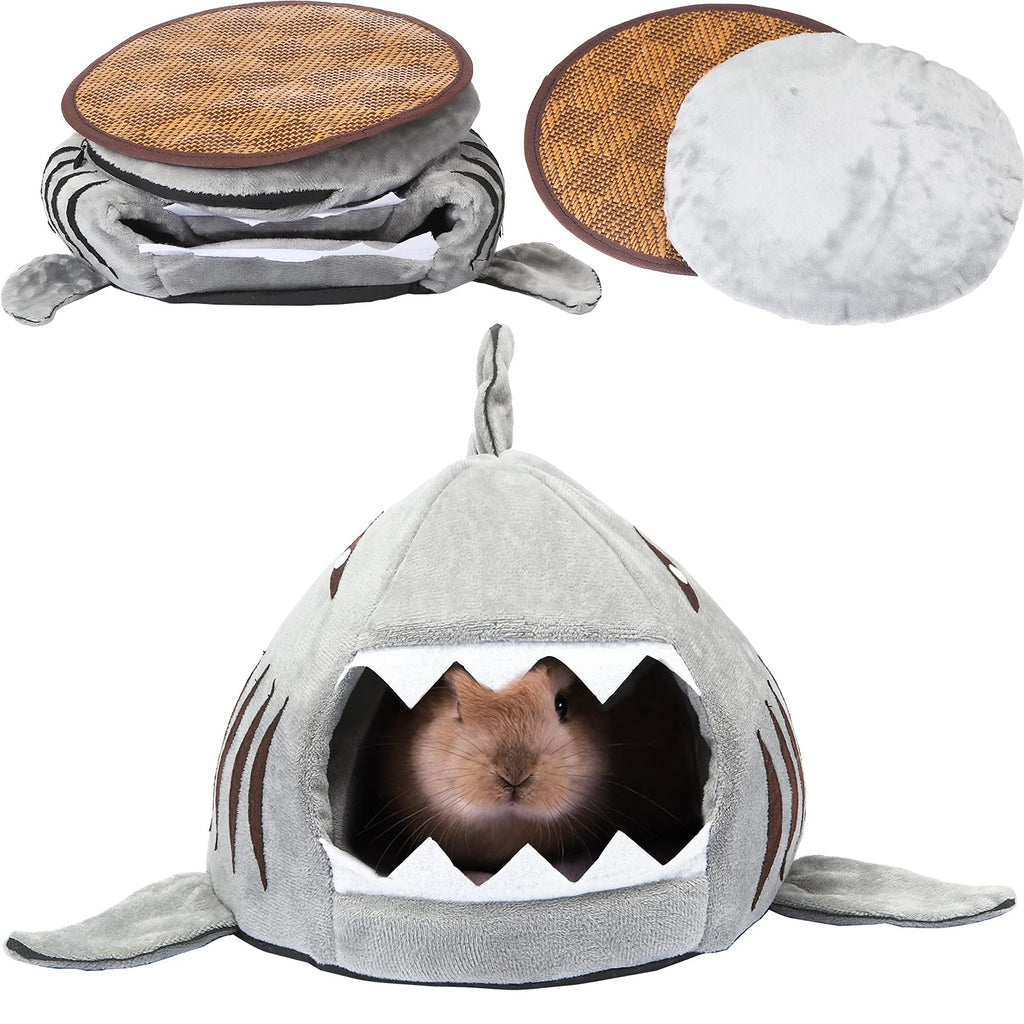 Gray Shark Guinea Pig Bed Warm Hamster Nest House Pet Warm Hideout Cage Habitat with Small Animal Sleeping Mat Cushions for Dutch Pig Hamster Hedgehog Rat Chinchilla - PawsPlanet Australia
