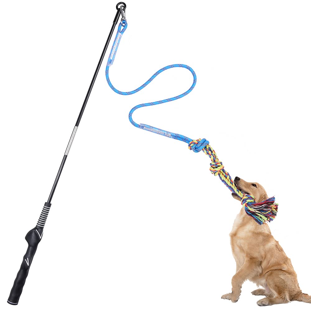 AOKA Interactive Dog Flirt Pole Toy for Small and Medium-Sized Dog Chase and tug-of-war, Dog Flirt Pole with Pet Fleece Rope Tether Lure Toy to Outdoor Training and Entertainment - PawsPlanet Australia