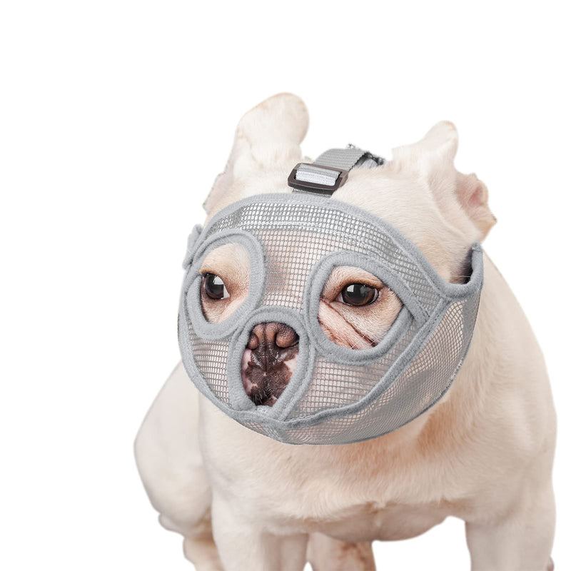 wintchuk Short Snout Dog Muzzle Bulldog Muzzle, Stop Dog for Biting Barking Chewing, Adjustable S Grey - PawsPlanet Australia