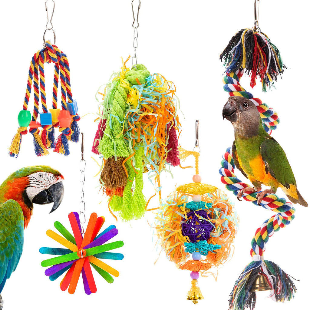 RLRICH 5PACK Bird Colorful Chewing Toys Parrot Foraging Shredder Toys Shred Hanging Foraging Toys,Comfy Perch Parrot Toys for Rope Bungee Bird Toy - PawsPlanet Australia