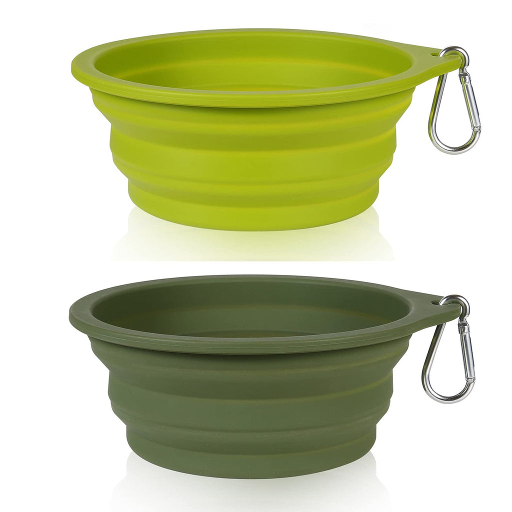 SLSON 2Pack Collapsible Dog Bowl,Integrated Molding Travel Bowl No Plastic Rim Pet Feeding Bowls for Walking Traveling Outdoors,600ML (Avocado Green+Dark Green) - PawsPlanet Australia