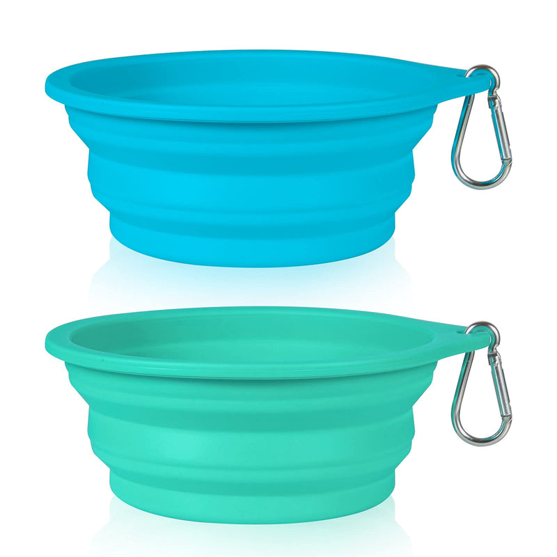 SLSON 2Pack Collapsible Dog Bowl,Integrated Molding Travel Bowl No Plastic Rim Pet Feeding Bowls for Walking Traveling Outdoors,600ML (Light Blue+Light Green) - PawsPlanet Australia