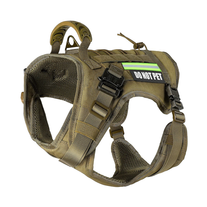 QIFBYFB Tactical Dog Harness with All 4 Metal Buckle, Working Dog Vest with Reflective Patch and Reflective Do Not Pet Patch, Dog Vest Harnesses with Handle, Black for Small,Medium, Large Dog M (Neck:16.5"- 19" ; Chest:24.8"-26.5" ) Brown - PawsPlanet Australia
