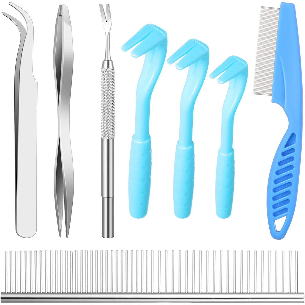 Zhehao 8 Pieces Tick Removal Tool Kit with Plastic Removal Tool Stainless Steel Tweezers and Pet Comb Cat Close-Tooth Comb Tick Removal Set for Pets Dog Cat Rabbit Hamster Bunny Guinea Pig - PawsPlanet Australia