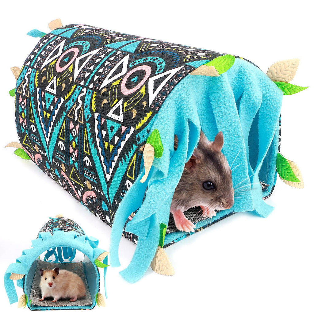 Small Pet Animal Tunnel House with Curtain Guinea Pig Hideout Hideaway with Mat(2 Sides) for Hedgehogs,Hamster,Rat Small Animal Large Warm Playing Sleeping Nest Habitat for Different Seasons (Blue) Blue - PawsPlanet Australia