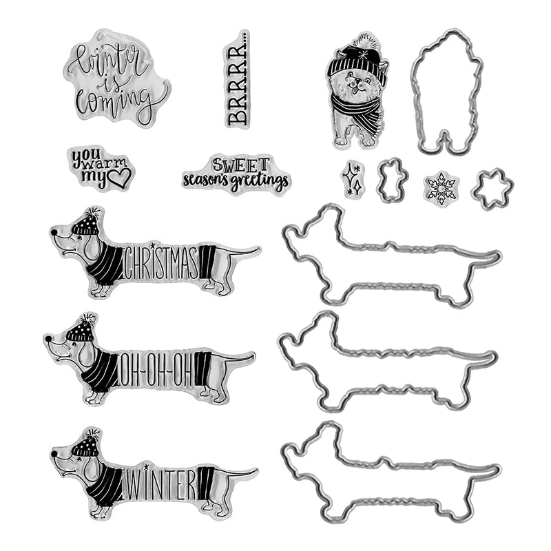 Christmas Dog Clear Stamps and Cutting Dies, Christmas Greeting Words Die Cuts for Card Making DIY Paper Scrapbooking and Photo Album Card Décor Craft Decoration. - PawsPlanet Australia