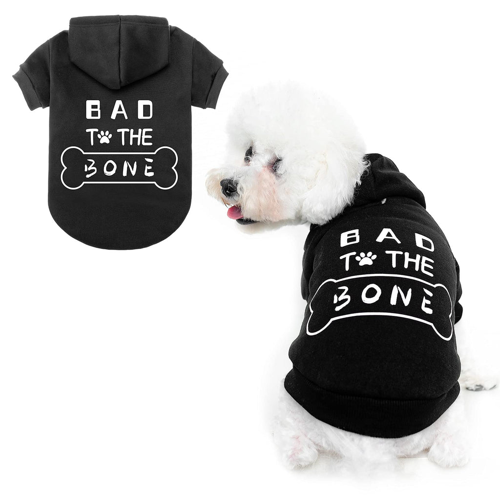 Dog Hoodies Bad The Bone Printed - Cold Protective Winter Coats Warm Puppy Pet Dog Clothes Black Color Small - PawsPlanet Australia
