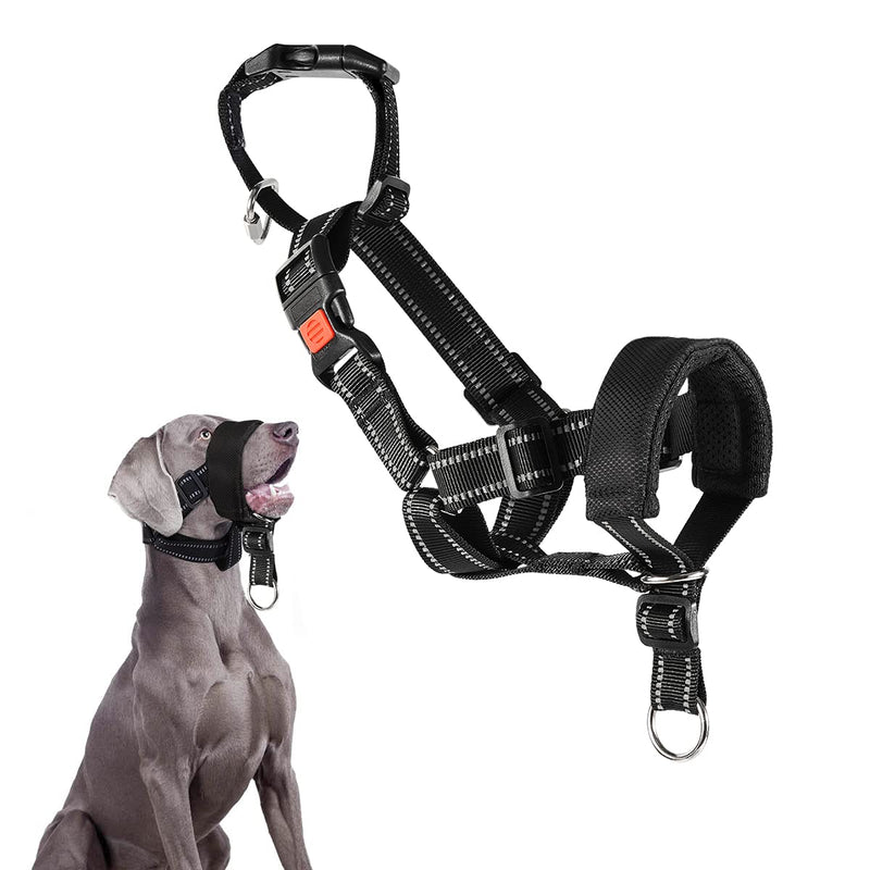 VavoPaw Dogs Muzzle Guard, Soft Padding Light-Reflecting Nylon Strip Dog Muzzle Prevent from Biting, Chewing, Barking, Universal Muzzle Adjustable Snout & Neck Strap fit for Large Dogs, Black - PawsPlanet Australia