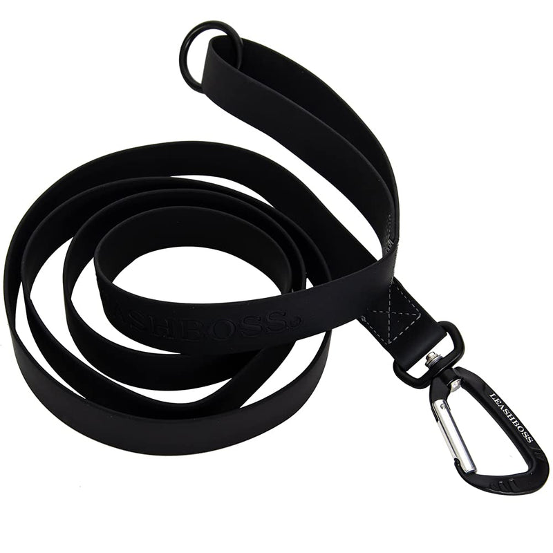 Leashboss Waterproof Dog Leash with Carabiner and O-Ring, 4Ft 6Ft Smell-Proof Anti Odor Coated Nylon Lead, Easy to Clean 4 Ft x 1" Wide Black - PawsPlanet Australia