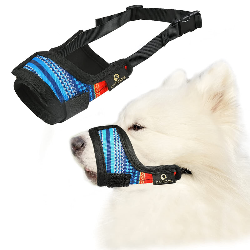 catadog Dog Muzzle for Small Medium Large Dog to Prevent Biting Barking Chewing, Printed Nylon Dog Mouth Cover with Adjustable Velcro and Comfort Fit (S, Bohemian Blue) - PawsPlanet Australia