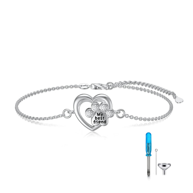 Pet Cremation Bracelet For Ashes Sterling Silver Paw Print Heart Urn Bracelet Ashes for Dog Cat Keepsake Jewelry Memorial Gift - PawsPlanet Australia
