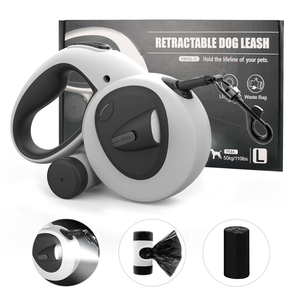 HCY&WLD Upgrade 4-in-1 Retractable Dog Leash with LED Light, 16ft Strong Walking Dog Leash with Anti-Slip Handle for Dogs up to 110 lbs, 360° Tangle-Free Double-Sided Reflective Leash, One-Hand Brake - PawsPlanet Australia