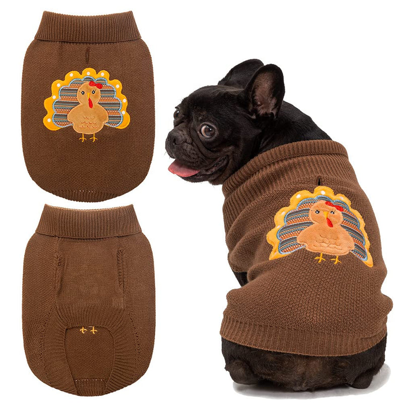 NACOCO Dog Sweater with Hole Thanksgiving Classic Knitwear Pup Dog Shirts Turkey Pattern Dog Dress Warm Winter Pet Clothes for Small Dogs - PawsPlanet Australia