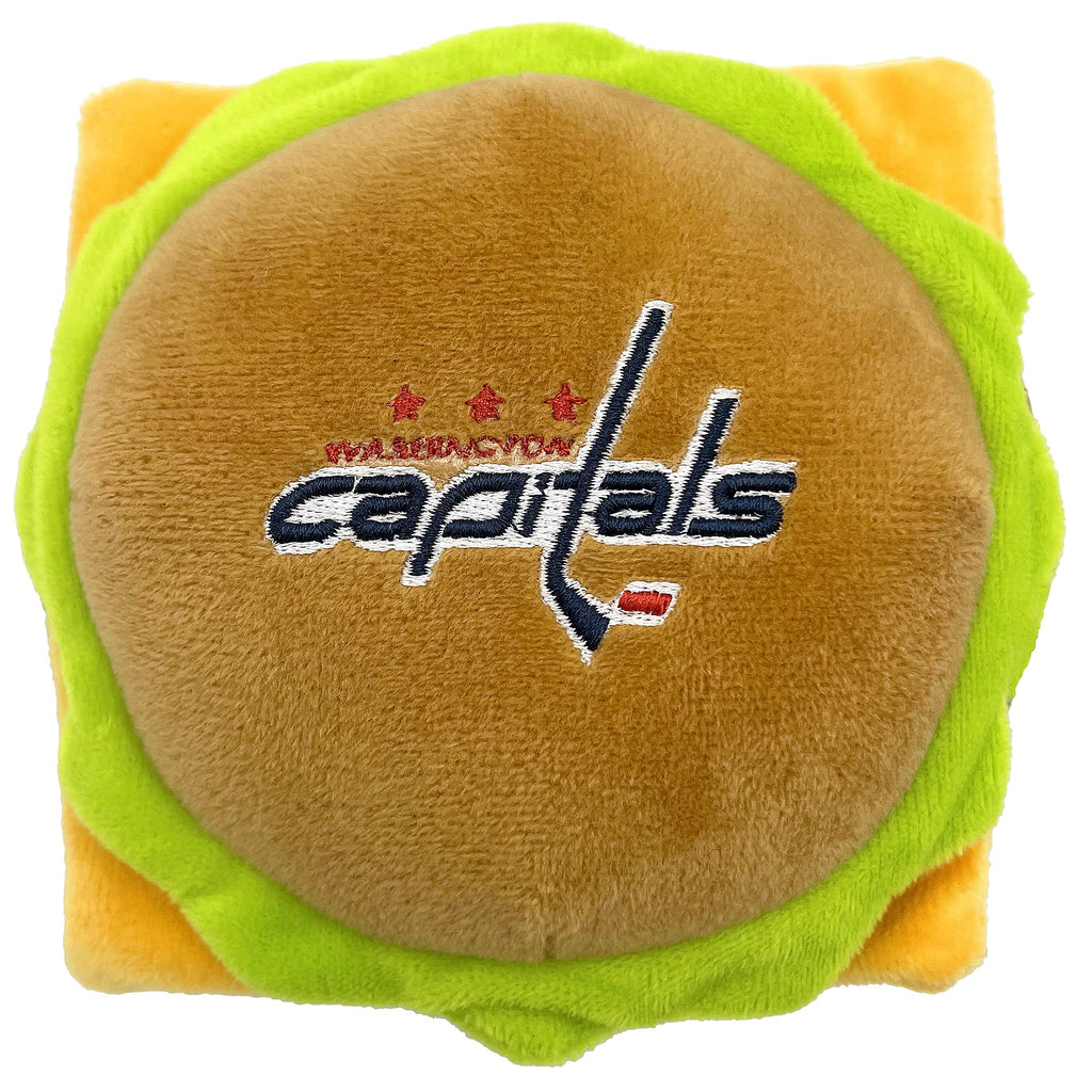NHL Washington Capitals Cheese Burger Plush Dog & CAT Squeak Toy - Cutest Stadium HAMBERGER Snack Plush Toy for Dogs & Cats with Inner Squeaker & Beautiful Hockey Team Name/Logo - PawsPlanet Australia