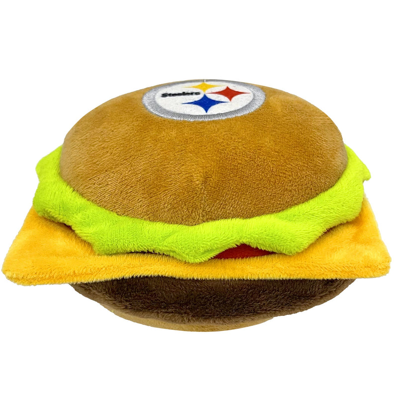 NFL Pittsburgh Steelers Cheese Burger Plush Dog & CAT Squeak Toy - Cutest Stadium HAMBERGER Snack Plush Toy for Dogs & Cats with Inner Squeaker & Beautiful Football Team Name/Logo - PawsPlanet Australia