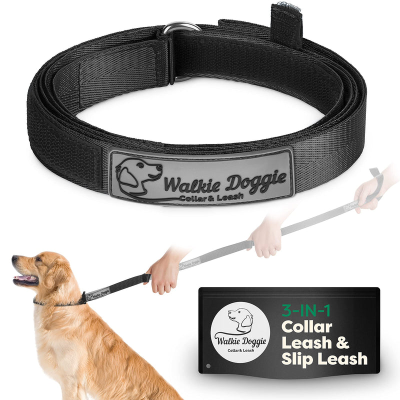 Walkie Doggie Dog Collar with Leash – Multifunctional Collar and Leash for Dogs – Pet Collar with 3-in-1 Regular and Slip Dog Leash – Heavy-Duty Pet Leash for Medium and Large Dogs Black - PawsPlanet Australia
