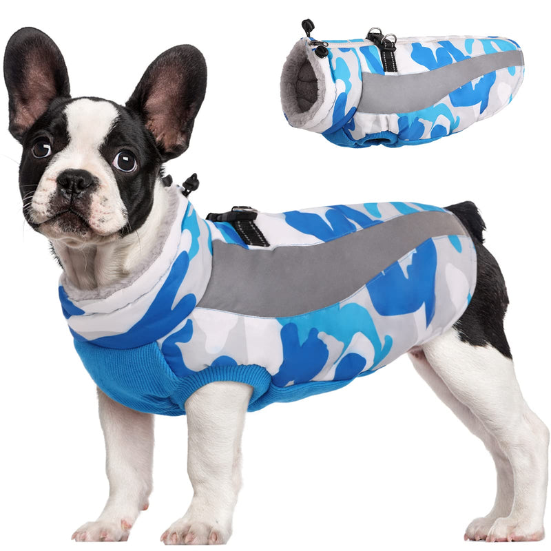 Dog Winter Coat, FUAMEY Soft Fleece Lined Warm Dog Jacket Winter Waterproof Windproof Camouflage Dog Fleece Vest for Cold Weather, Reflective Cozy Dog Coat Dog Apparel for Small Medium Large Dogs X-Small blue - PawsPlanet Australia