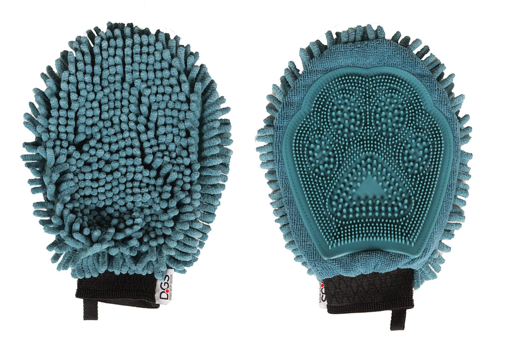 The Original Dirty Dog Grooming Mitt is Two Tools in One with Ultra Absorbent Microfiber to Quick Dry Wetness or Slobber and Flexible Silicone Brush to Massage and Detangle Fur Pacific Blue - PawsPlanet Australia