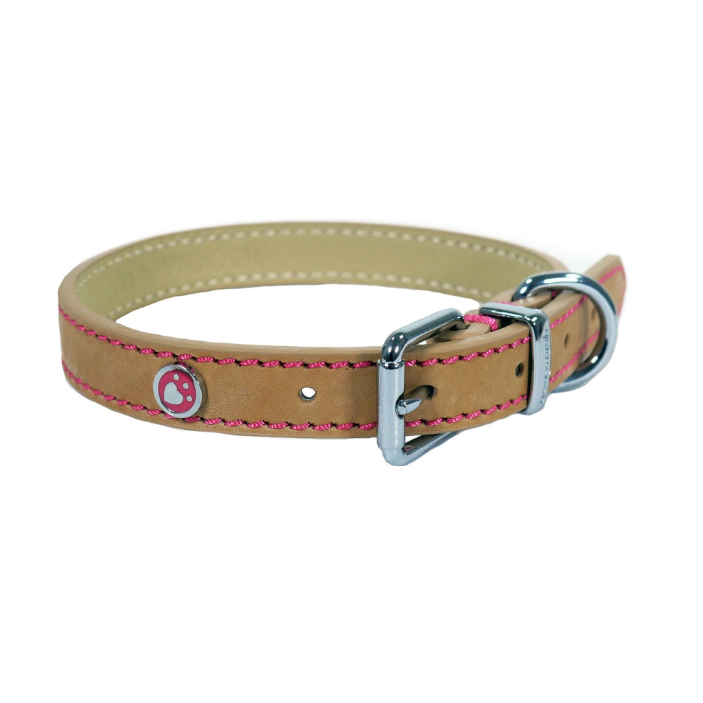 "Luxury Leather Collar Tan 3/4"" X 14-18""", clear - PawsPlanet Australia