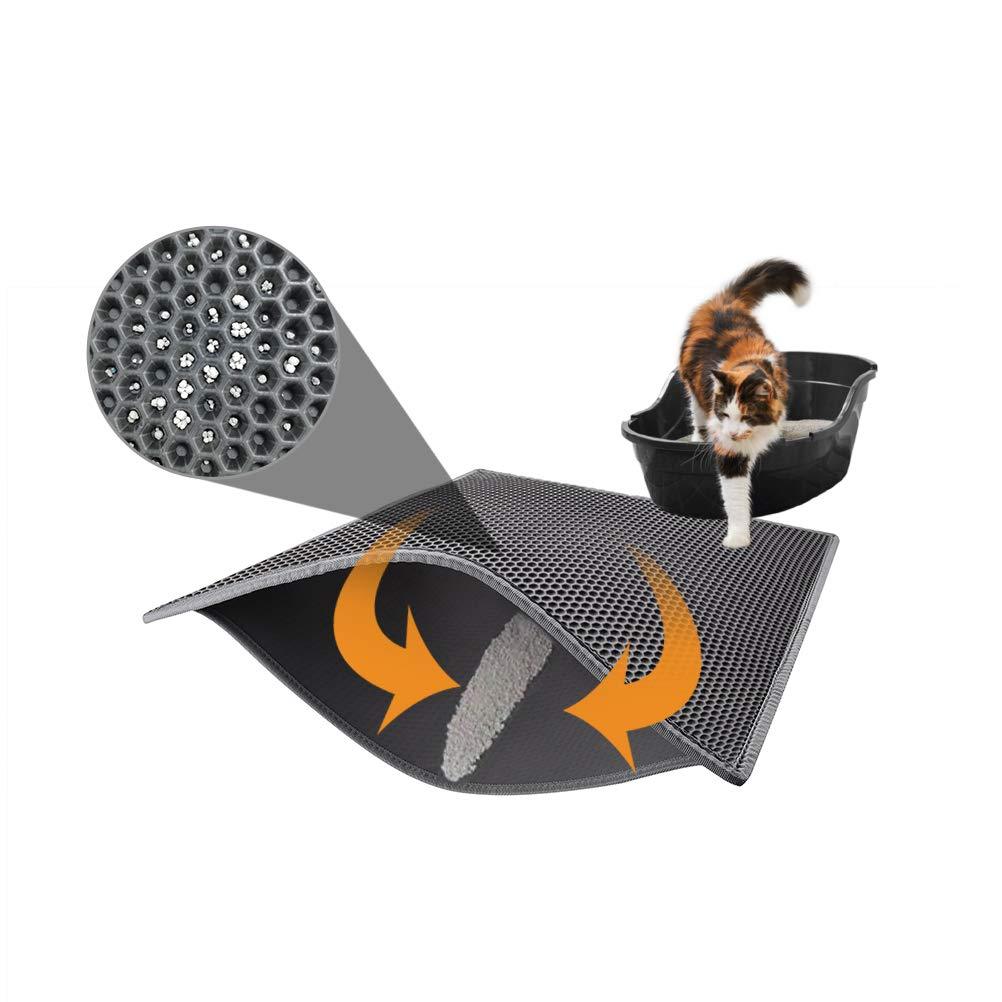 Pieviev Cat Litter Mat Litter Tray Mat of Large Size Double Layer Honeycomb Large Holes Design Waterproof EVA Material BPA Free, Soft on Paws and Washable (76X61cm, Gray) 76X61cm - PawsPlanet Australia
