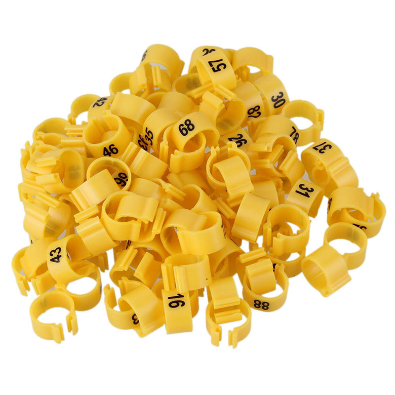 Mxfans 100pcs Numbered 1-100 Yellow Plastic Leg Clip Rings for Racing Pigeons 9.5mm - PawsPlanet Australia