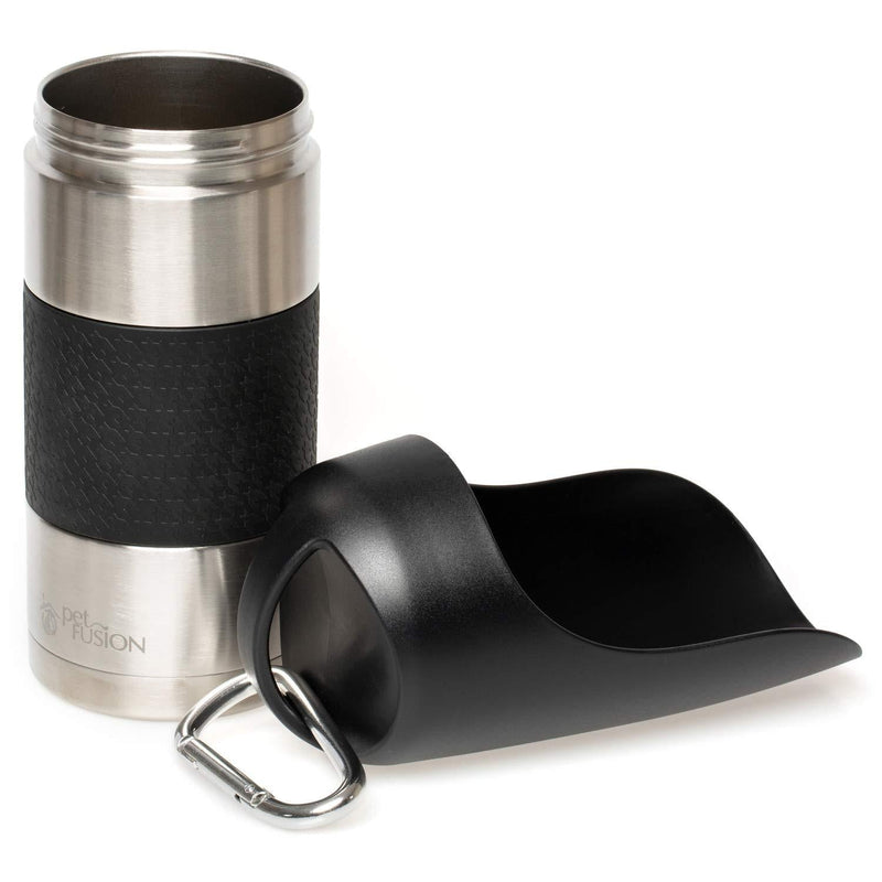 PetFusion Portable Dog Water Bottle (New; Large Dispenser, 22 oz). Insulated 2 Wall Stainless Steel for Optimal Cool Water Temp, Leak Proof, Eco Friendly Black and steel - PawsPlanet Australia