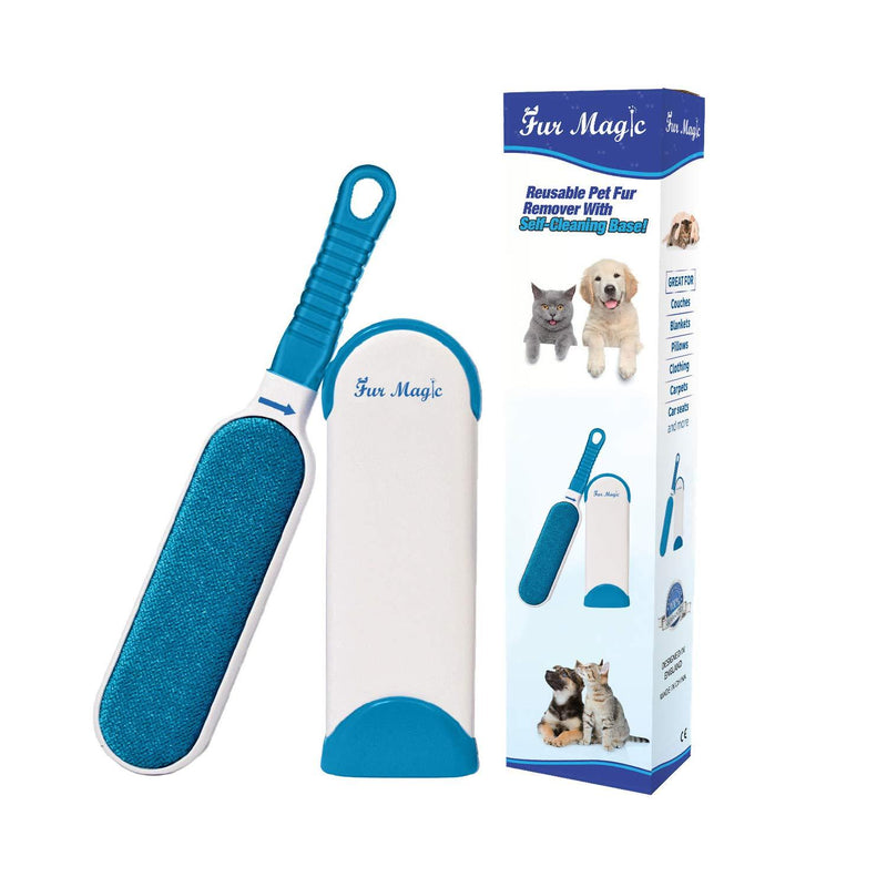 Fur Magic Pet Hair Remover Lint Brush With Self-Cleaning Base, Improved Handle, Double-sided Fur Brush for Dog and Cat Blue Brush Improved - PawsPlanet Australia