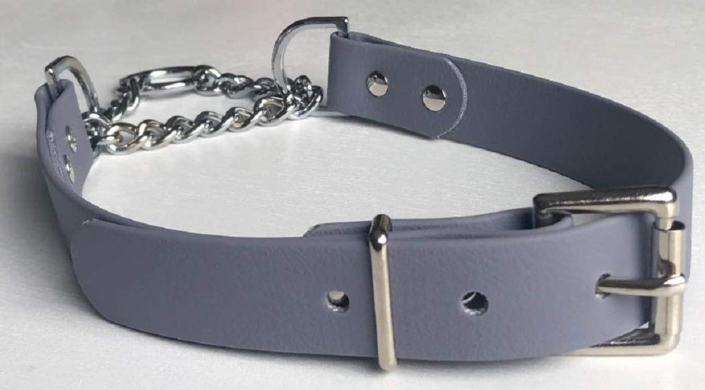 KLASSY K9 GREY ADJUSTABLE HALF CHECK BIOTHANE DOG COLLAR 17"-21" 45CM-55CM 25MM WIDE LARGE WATERPROOF HYPOALLERGENIC DURABLE VEGAN - PawsPlanet Australia
