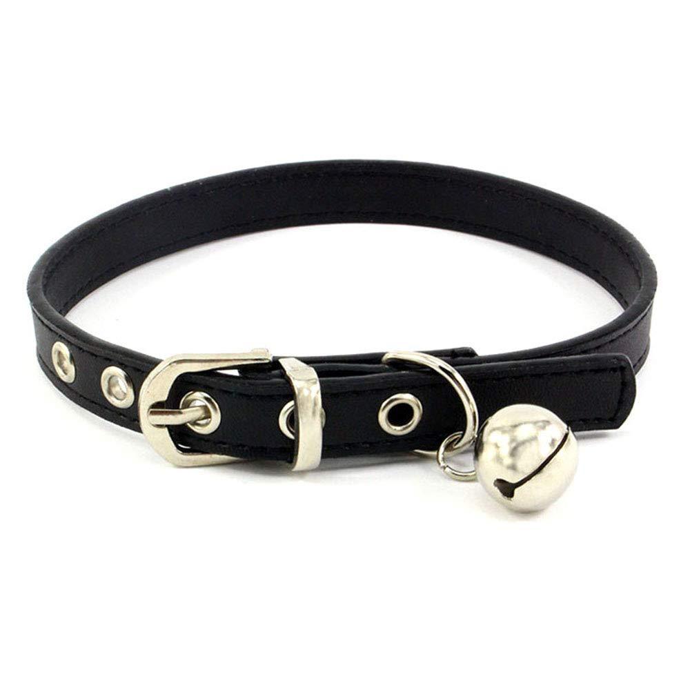 Accod Pet Leather Collar with Bell Classic Pet Bell Collar for Small Dogs or Cats,Neck Adjustable 16-22CM 1CM Wide,Puppy Dog Cat Collar (Black) Black - PawsPlanet Australia
