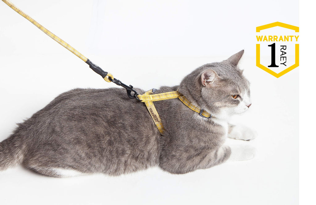 Touchdog TOUCHCAT Cat Harness and Leash Cat Set Walking Adjustable Soft Mesh Escape ProofBest for Kitten Walking (10MM-S, PLAID YELLOW) 10MM-S - PawsPlanet Australia