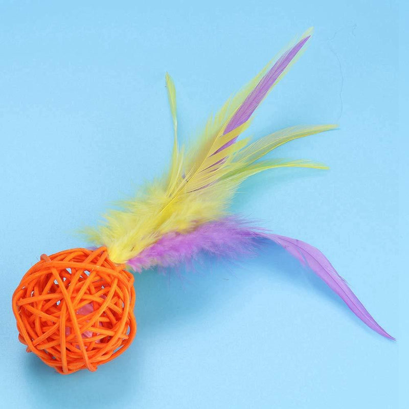 5PCS Cat Rattan Ball Toys, Fun Adorable Colorful Balls Pet Playing Training Toy with Feather Ring Bell Perfect for Cat - PawsPlanet Australia