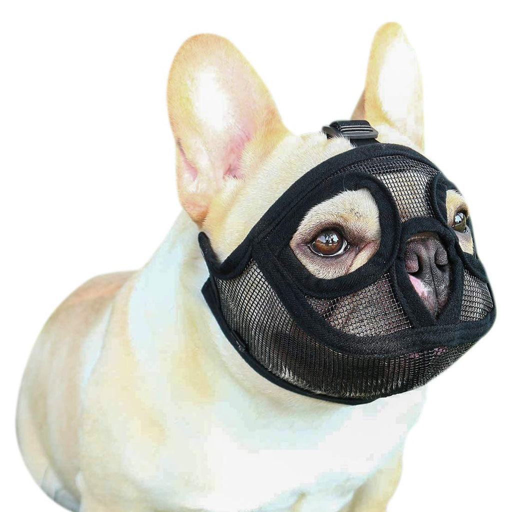 Short Snout Dog Cat Muzzle with Eyehole,Adjustable Mesh Bulldog Frenchie Muzzle for Biting Chewing Barking Training Dog Mouth Mask Cover,English French Bulldog Pekingese Shih-Tzu Pug Muzzle,Black M M(45-50CM) - PawsPlanet Australia