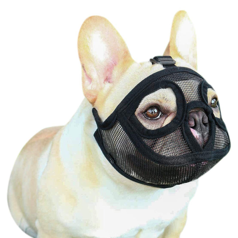 Short Snout Dog Cat Muzzle with Eyehole,Adjustable Mesh Bulldog Frenchie Muzzle for Biting Chewing Barking Training Dog Mouth Mask Cover,English French Bulldog Pekingese Shih-Tzu Pug Muzzle,Black M M(45-50CM) - PawsPlanet Australia